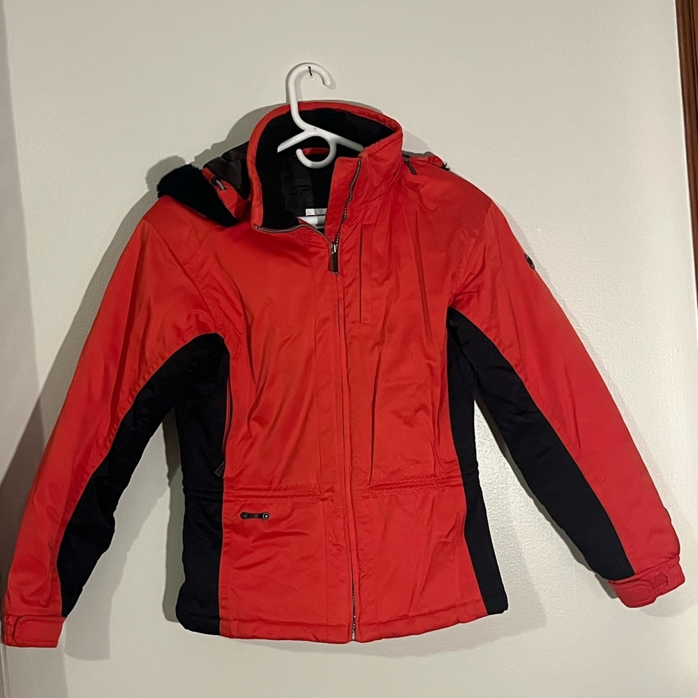 Spyder Sz 14 Orange and Black Kids Winter Jacket with Removable Hood